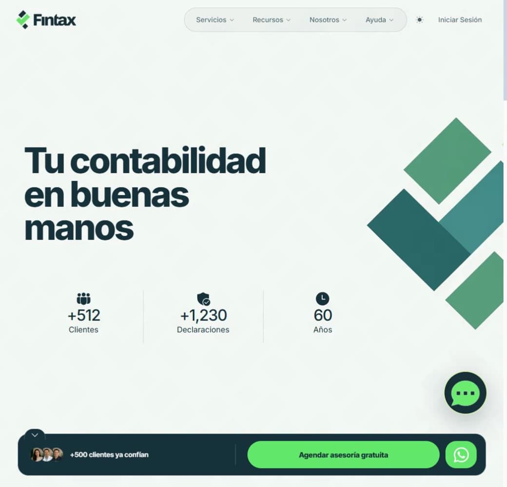 Captura real de la página principal de Fintax