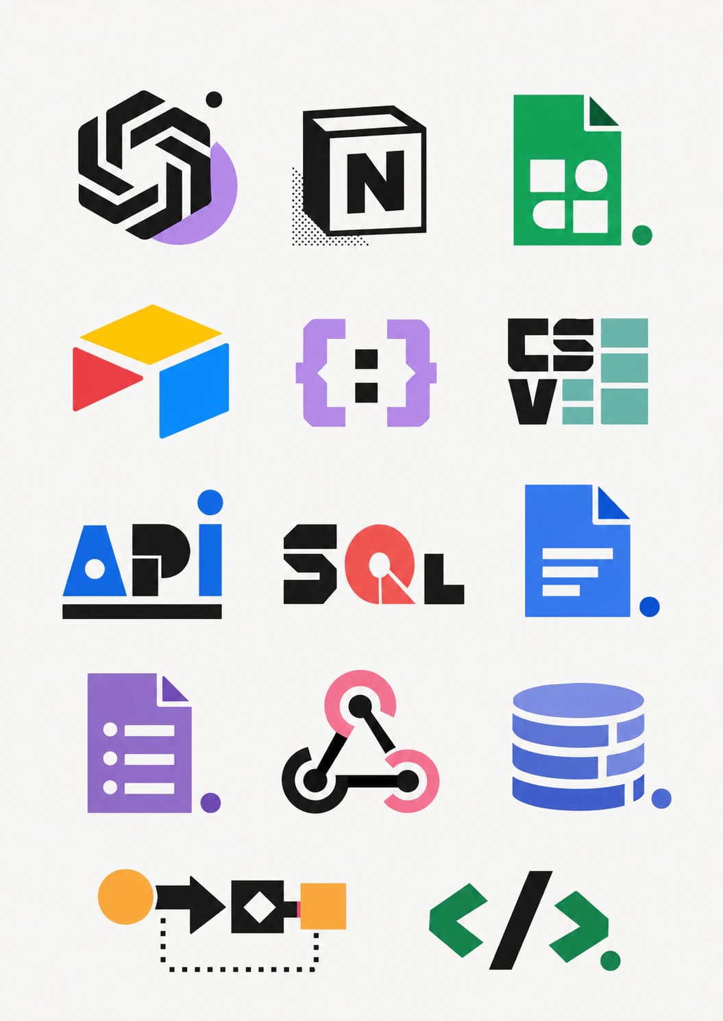 Mosaico de herramientas y fuentes de datos que Metanoia puede conectar