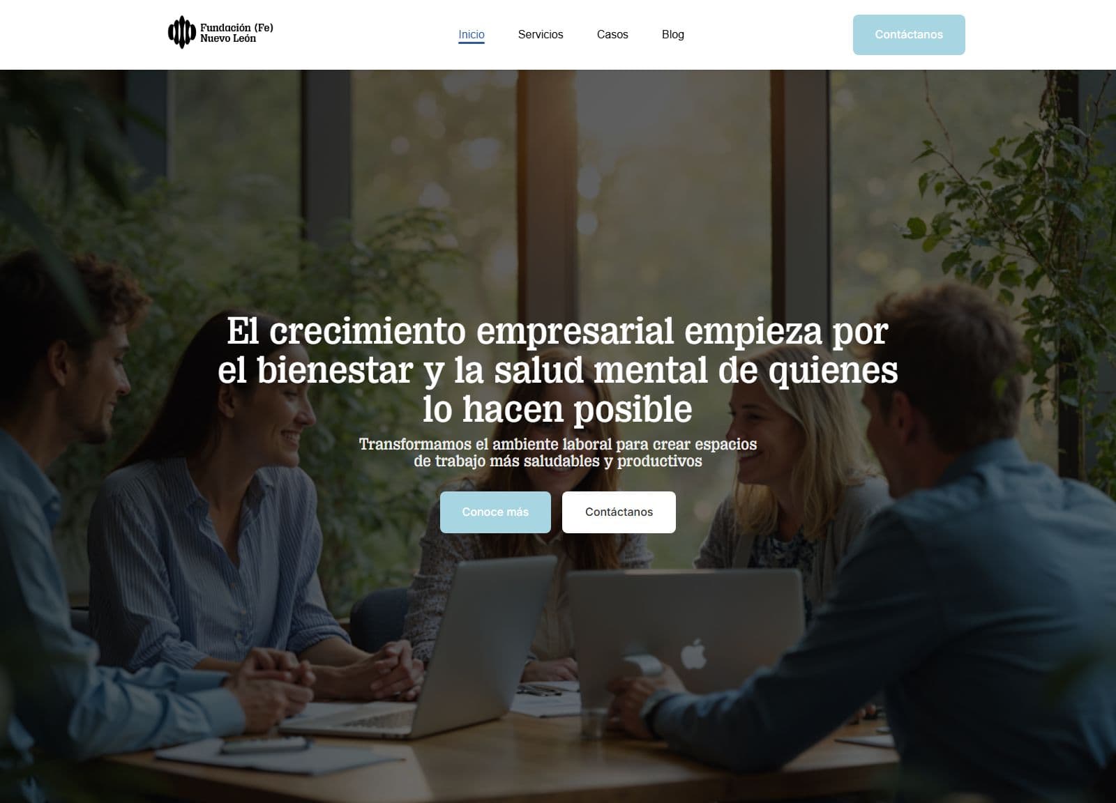 Captura de la página principal de Fundación Fe Nuevo León